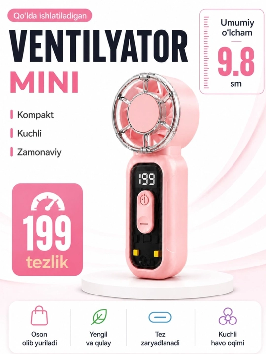 Qo'l mini ventilyatori, USB, portativli, ixcham model-DF-97