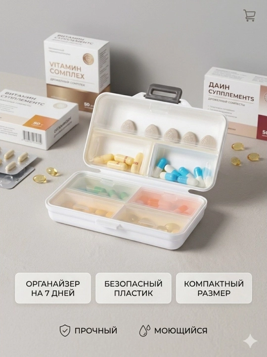 Минималистичный пиллбокс (органайзер для таблеток) мини аптечка  - 