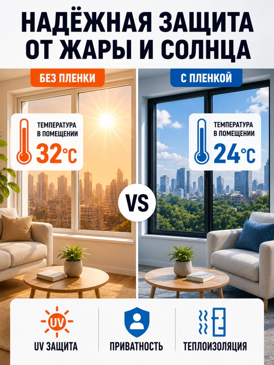 Quyoshdan himoya qiluvchi tanirovka plyonka, issiqlikdan himoya, UV himoya
