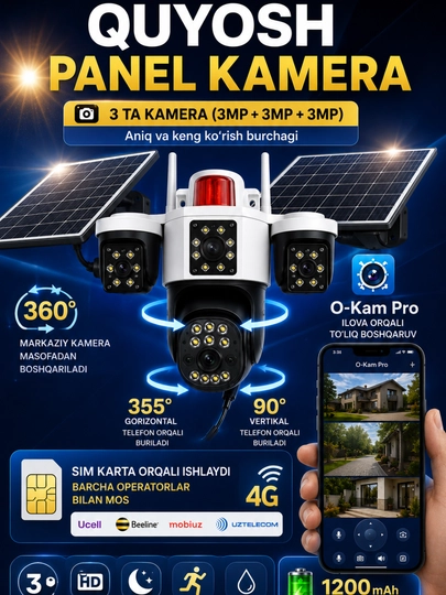 4G quyosh panelli kamera, kuzatuv kamerasi simkartali, kamera sim kartali, 360 kamera - 