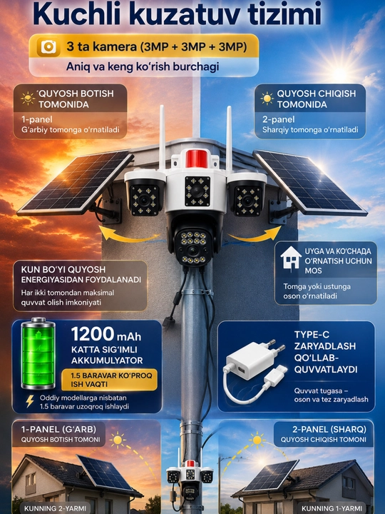 4G quyosh panelli kamera, kuzatuv kamerasi simkartali, kamera sim kartali, 360 kamera