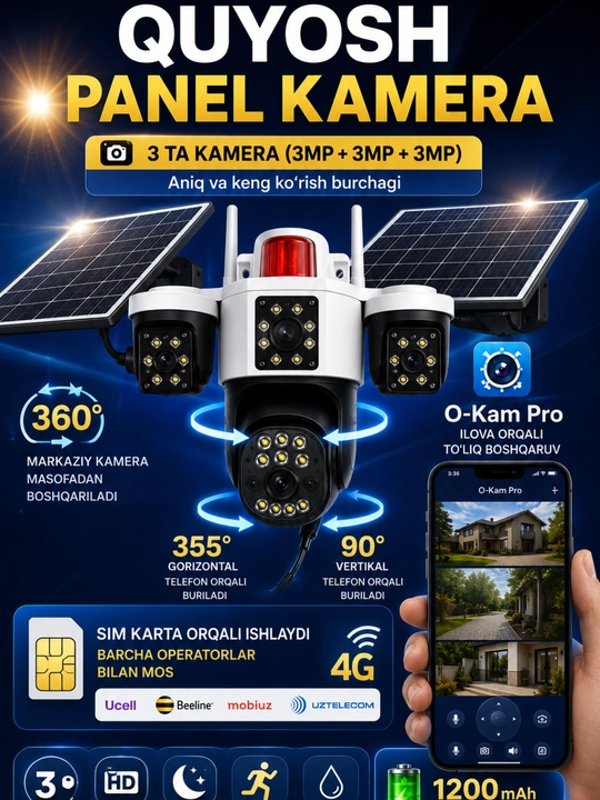 4G quyosh panelli kamera, kuzatuv kamerasi simkartali, kamera sim kartali, 360 kamera