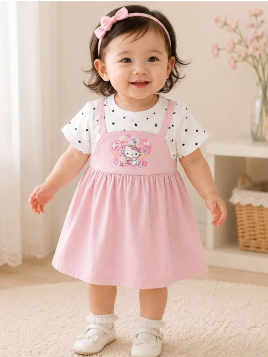 Qizaloqlar uchun yozgi ko‘ylak — “Lucky Bear” yumshoq paxtali, 1-4 yosh - 