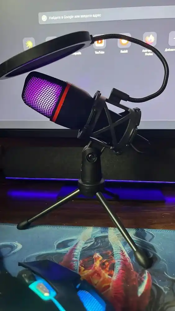 Микрофон игровой для компьютера, USB микрофон с RGB подсветкой, проводной, конденсаторный
