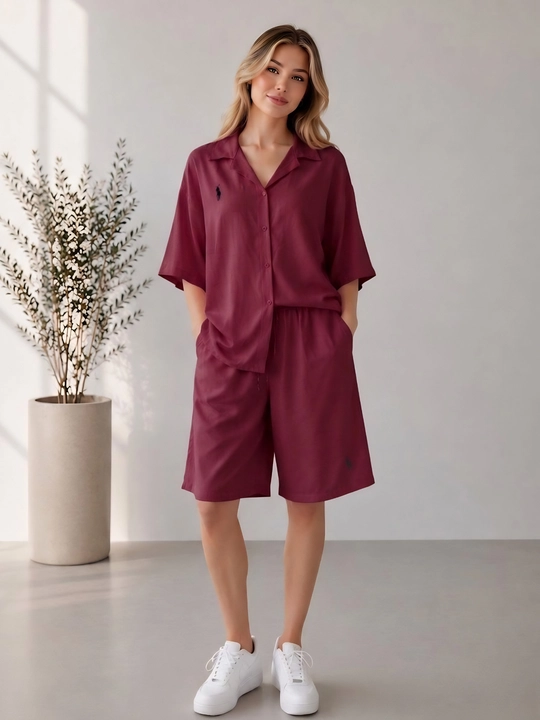 Летний женский костюм двойка oversize: шорты и рубашка - 