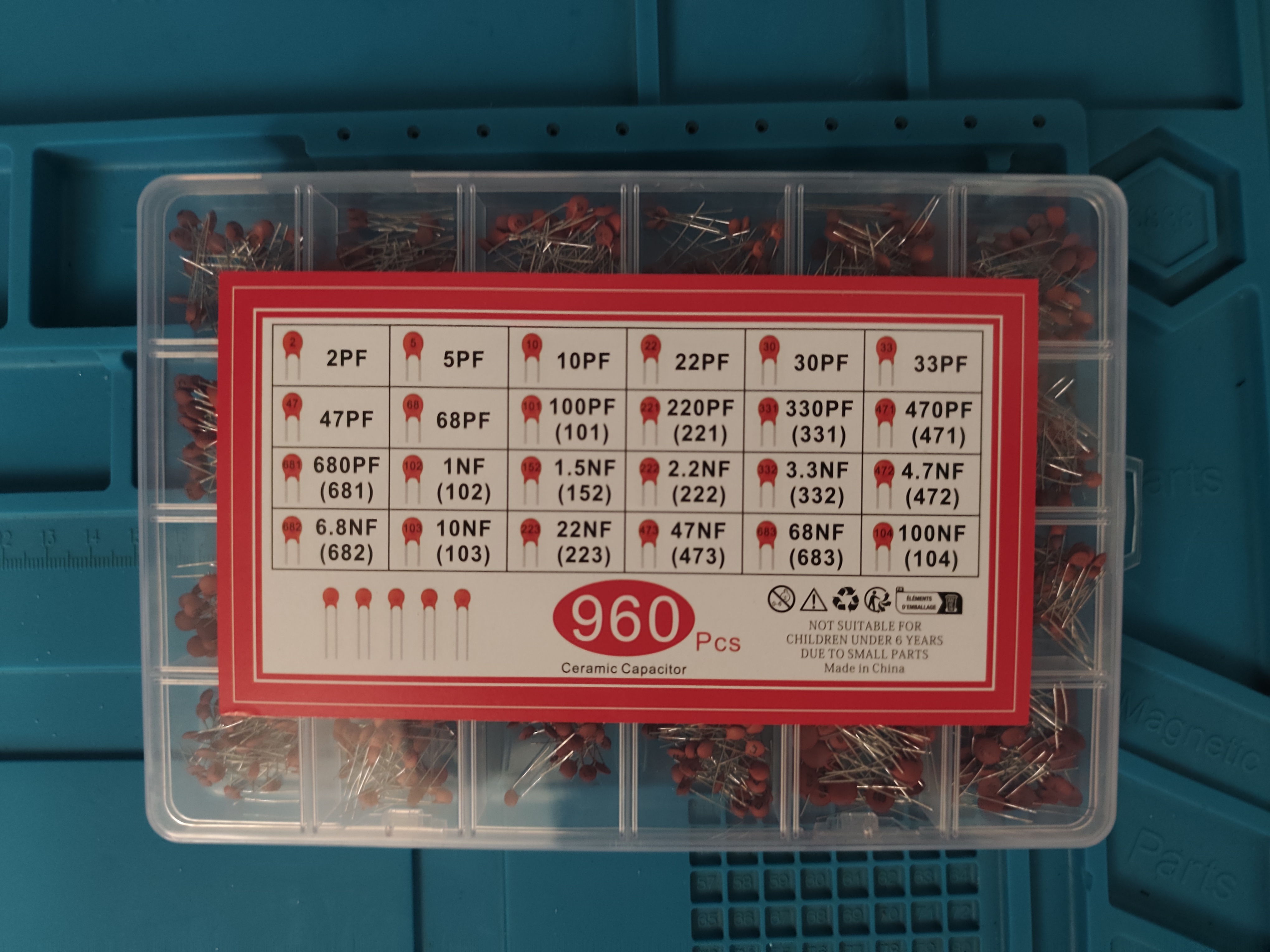 Keramik kondensatorlar to‘plami, 960 dona, 2pf-100 nF