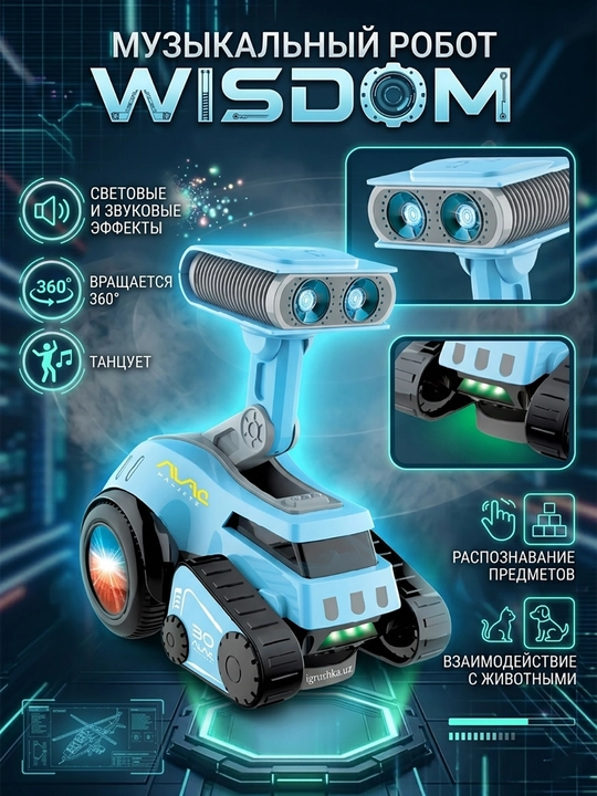 WISDOM Elektr Robot chiroq, musiqa va 360° aylanish bilan tasodifiy rang