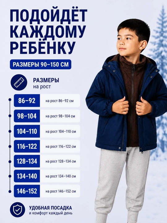 Куртка детская 2в1 ветровка с флисом утепленная демисезон 90-150
