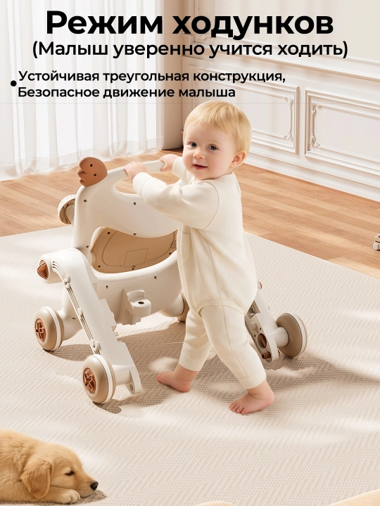 6 в 1 детские ходунки с качалкой и каталкой, поворотные 360°, с музыкой и