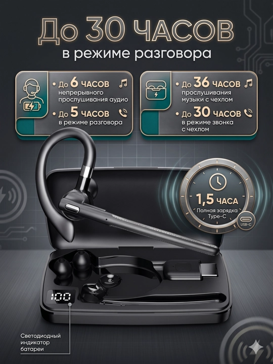 Telefon uchun mikrofonli simsiz YYK-520 Bluetooth quloqchin, biznes-klass, quloqchin