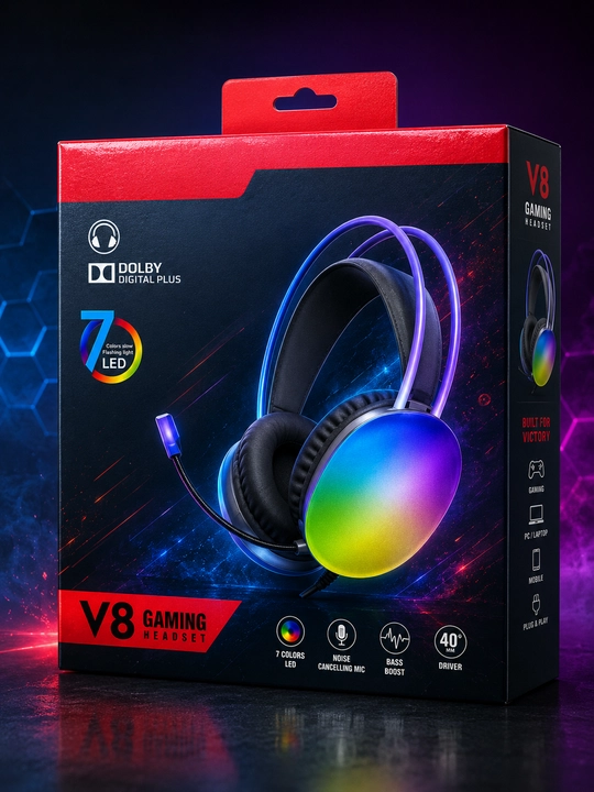 Игровая гарнитура V8 с RGB-подсветкой и микрофоном - 
