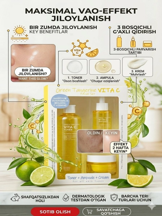 Tenzero yashil mandarinli Vita C kosmetik to'plami