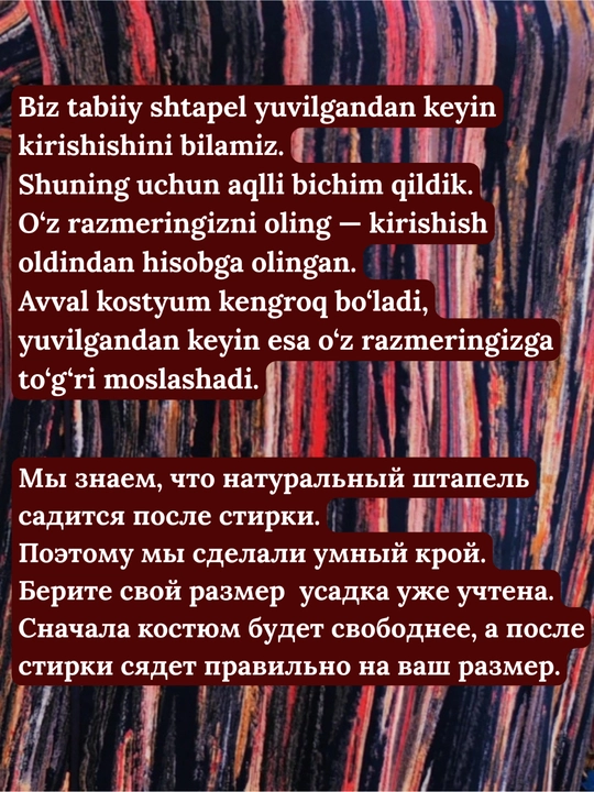 NORA 2, ayollar kostyumi tabiiy shtapeldan, dvoyka, tunika va shim