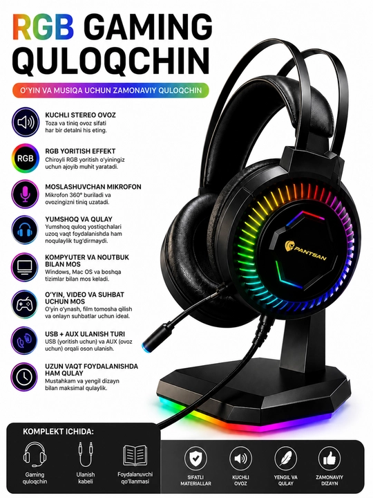 PANTSAN PSH-400 RGB o‘yin quloqliklari