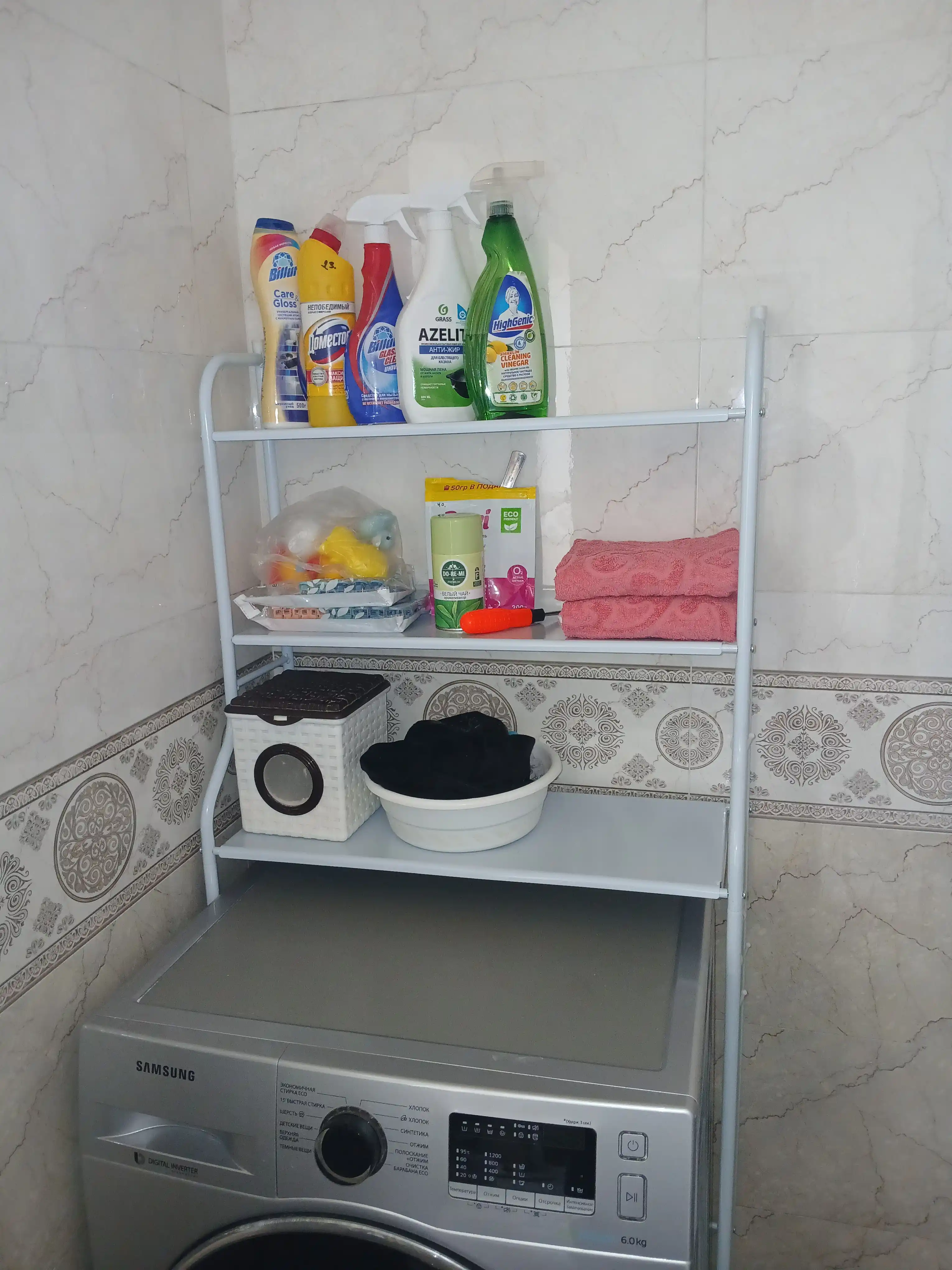 Metall stelaj kir yuvish mashinasi va unitaz uchun, mustahkam 3 qavatli stelaj