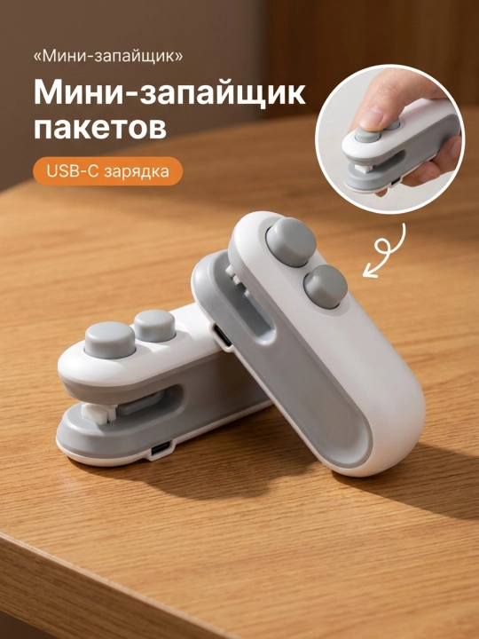 Portativ mini-zapayshchik (paket yopuvchi) – 2 tasi 1 da (yopish va kesish)