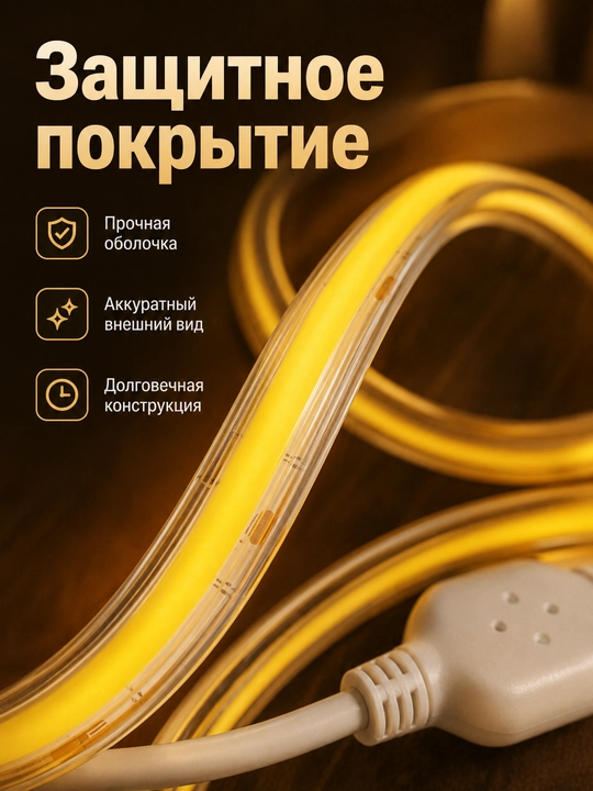 COB LED lenta 220V 8mm 288D vilkali 3 rang 10sm kesish uy dekor yoritish