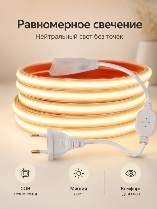COB LED lenta 220V 8mm 288D vilkali 3 rang 10sm kesish uy dekor yoritish