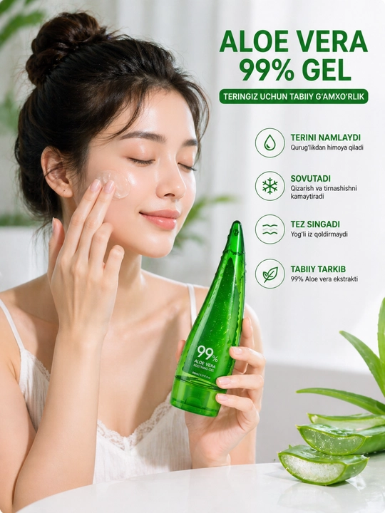 Aloe Vera 99% geli, yuz va tana uchun namlantiruvchi gel