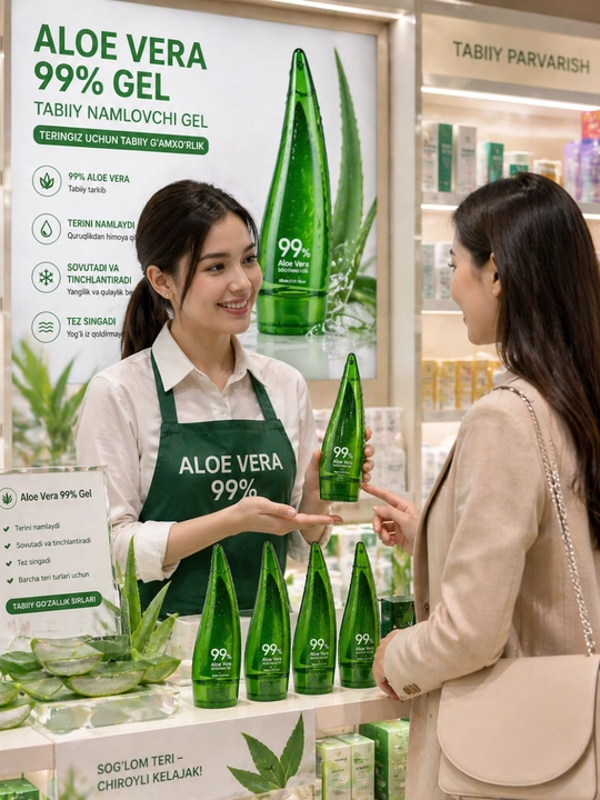 Aloe Vera 99% geli, yuz va tana uchun namlantiruvchi gel