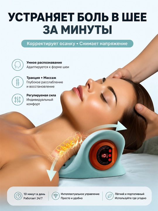 4D Массажер для шеи с подогревом, беспроводной, эргономичный