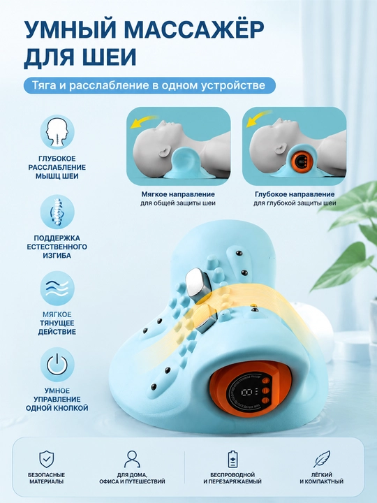 4D Массажер для шеи с подогревом, беспроводной, эргономичный