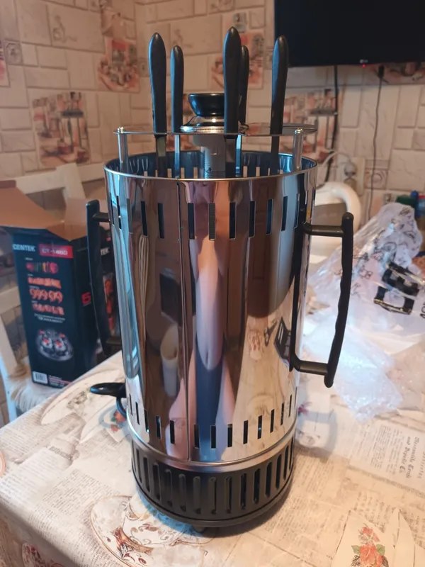 Vertikal elektr shashlik pishirgich, 8 shampur, tutunsiz uy grill, tez va qulay
