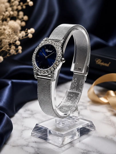 Silver Blue kristalli va milan bilaguzukli ayollar kvarts soati — WATCHLL-CHOPARDТЕМНОСИНИЙ-ТЕМНСИН