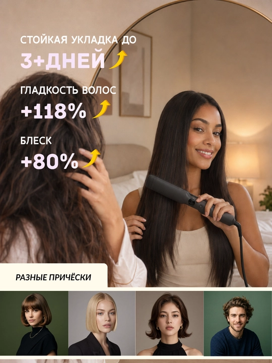 Soch dazmol Homix — soch tekislagich, keng keratin plastina, 230°C, LED, ionizatsiya