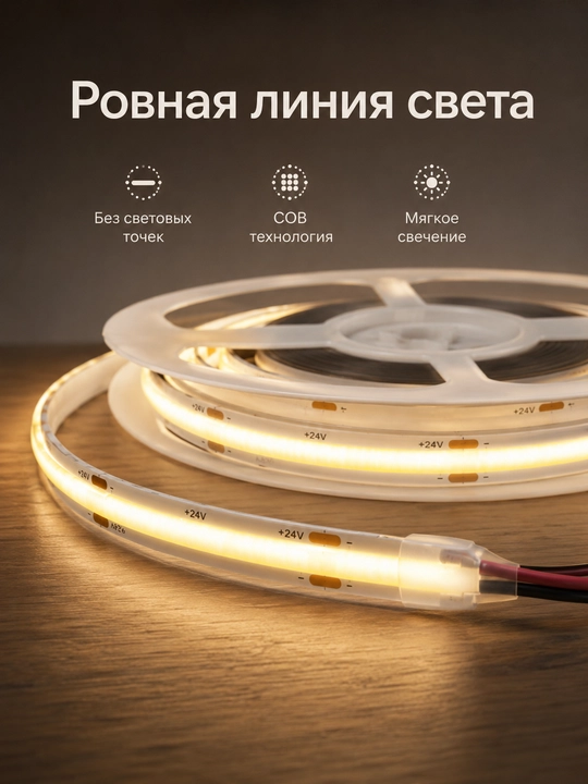 COB LED lenta 24V 5/10m 288D 8mm 3 rang 2.5sm kesish blokli yoki bloksiz