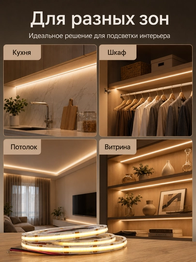 COB LED lenta 24V 5/10m 288D 8mm 3 rang 2.5sm kesish blokli yoki bloksiz