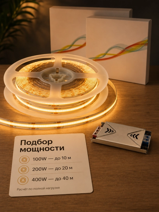 COB LED лента 24V 5/10м 288D 8мм 3 цвета резка 2.5см с блоком или без
