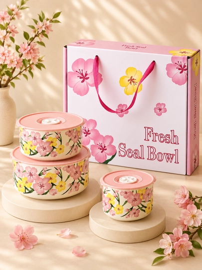 Набор керамических контейнеров Fresh Seal Bowl 3 шт с вакуумной крышкой