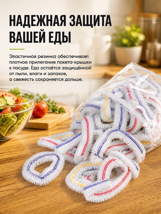 Пакет крышка на резинке 100 шт, универсальные защитные крышки для посуды