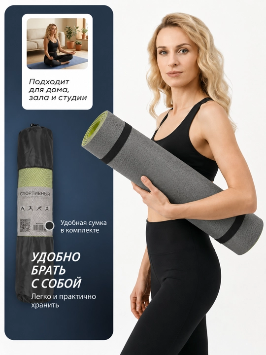 Коврик для йоги, фитнес коврик, спортивный мат, коврик для упражнений, нескользящий коврик