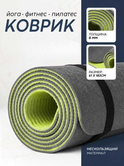 Коврик, коврик для йоги и фитнеса нескользящий, мягкий тренировочный мат