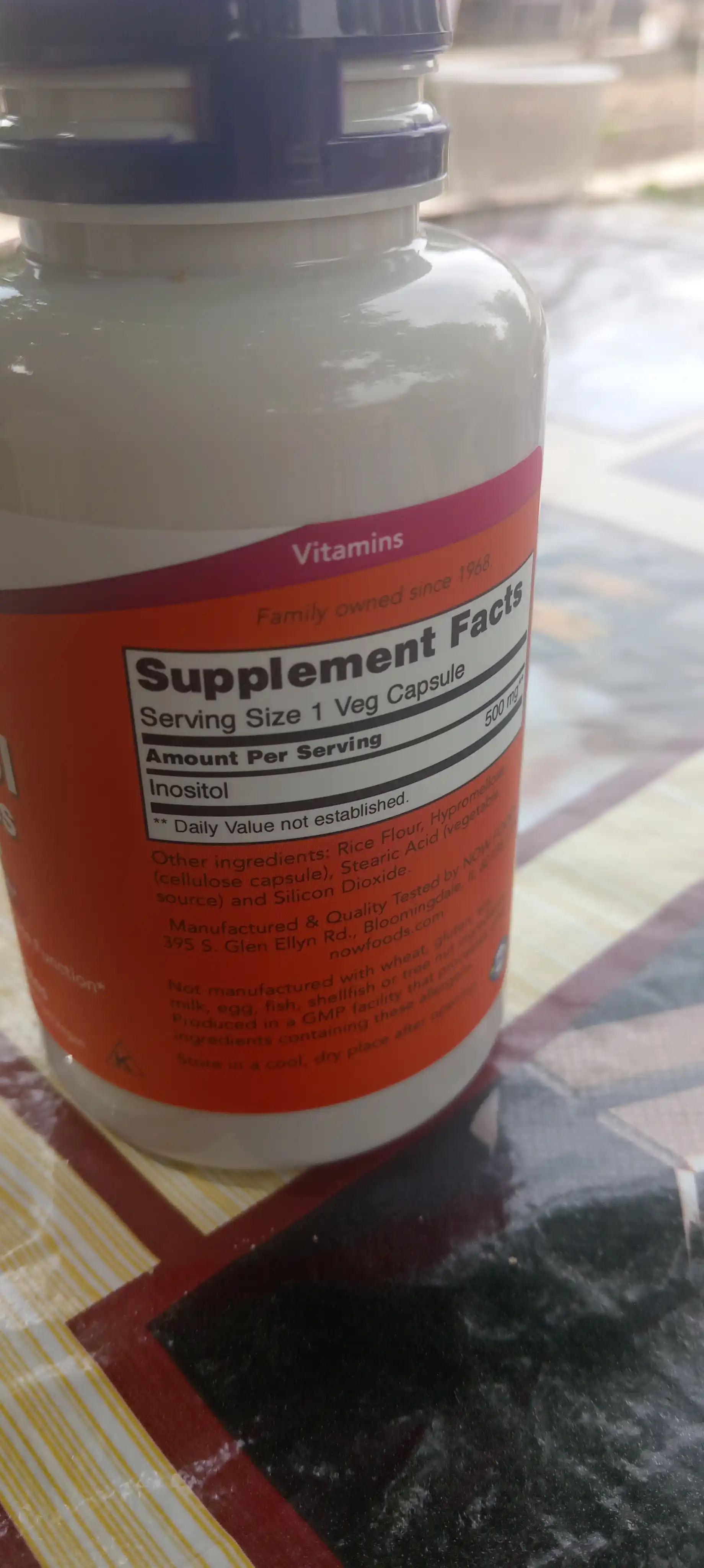 Inositol NOW Supplements 500 mg, membrana va hujayra salomatligi, 100 kapsula, Halol