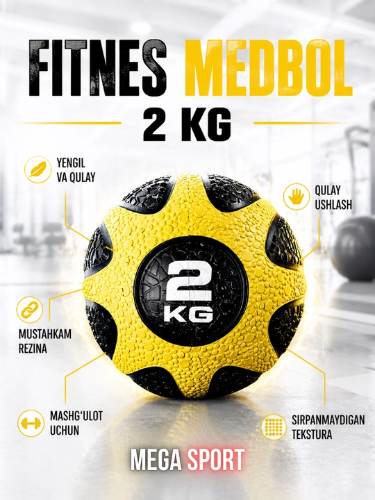 Fitnes medbol, sport va mashg‘ulot uchun rezinali og‘irlik to‘pi