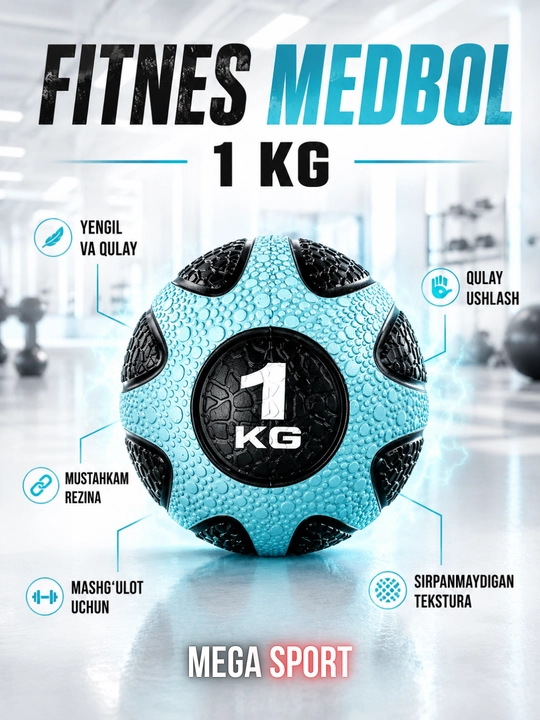 Fitnes medbol, sport va mashg‘ulot uchun rezinali og‘irlik to‘pi