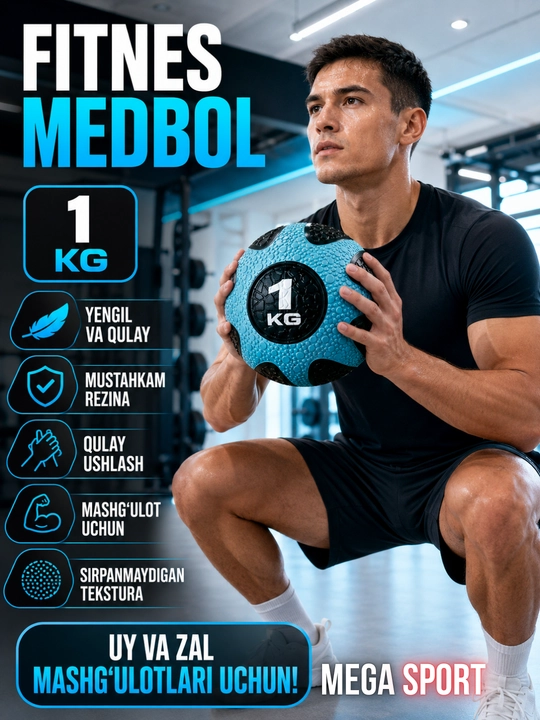 Fitnes medbol, sport va mashg‘ulot uchun rezinali og‘irlik to‘pi - 