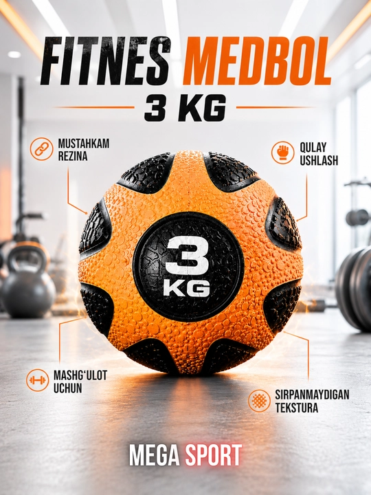 Fitnes medbol, sport va mashg‘ulot uchun rezinali og‘irlik to‘pi
