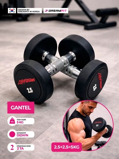 Гантели DreamFit для фитнеса и тренировок, профессиональные цельные гантели 2 шт, 2.5–25кг
