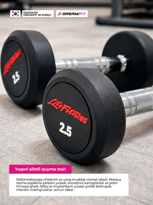 Гантели DreamFit для фитнеса и тренировок, профессиональные цельные гантели 2 шт, 2.5–25кг