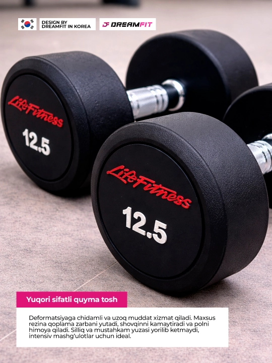 Гантели DreamFit для фитнеса и тренировок, профессиональные цельные гантели 2 шт, 2.5–25кг