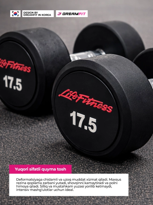 Гантели DreamFit для фитнеса и тренировок, профессиональные цельные гантели 2 шт, 2.5–25кг