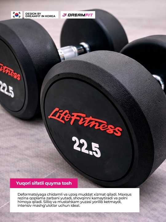 Гантели DreamFit для фитнеса и тренировок, профессиональные цельные гантели 2 шт, 2.5–25кг
