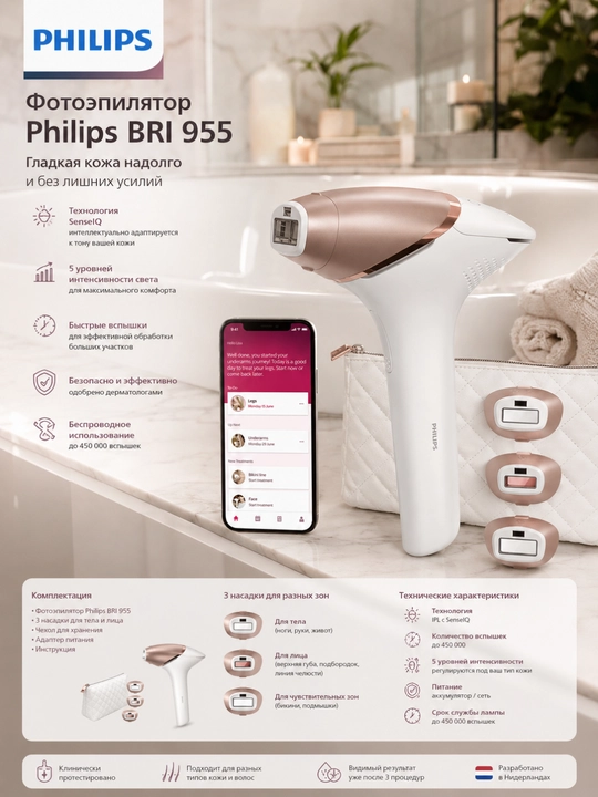 Фотоэпилятор Philips Lumea 9000, для лица, тела, зоны бикини, подмышечных впадин - 