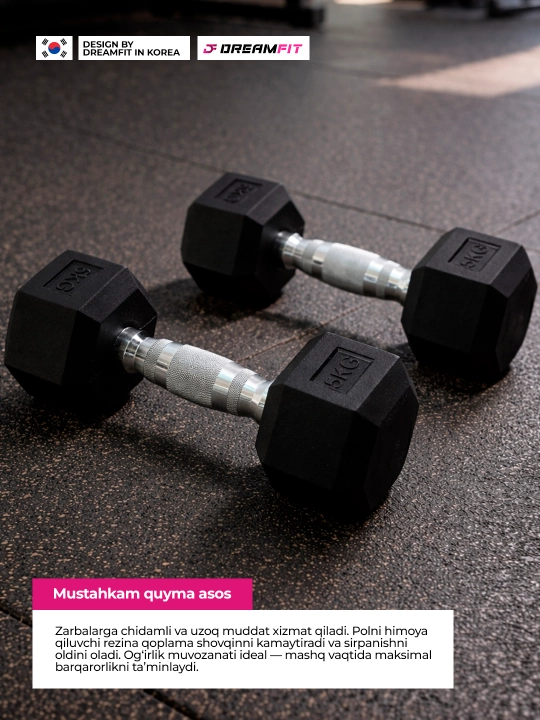 Гексагональные гантели DreamFit для фитнеса и силовых тренировок, набор 2 шт, 2.5 – 25 кг
