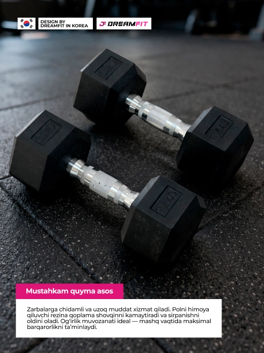 Гексагональные гантели DreamFit для фитнеса и силовых тренировок, набор 2 шт, 2.5 – 25 кг