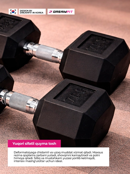 Гексагональные гантели DreamFit для фитнеса и силовых тренировок, набор 2 шт, 2.5 – 25 кг